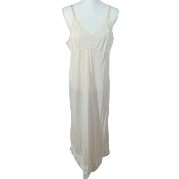Vintage Merville Cream Satin Slip Dress Lace Trim Women's Size 12 - Picture 1 of 8